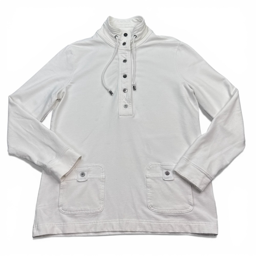 Banana Republic Sweater Womens Size Large Ivory White 1/2 Snap Button Pullover